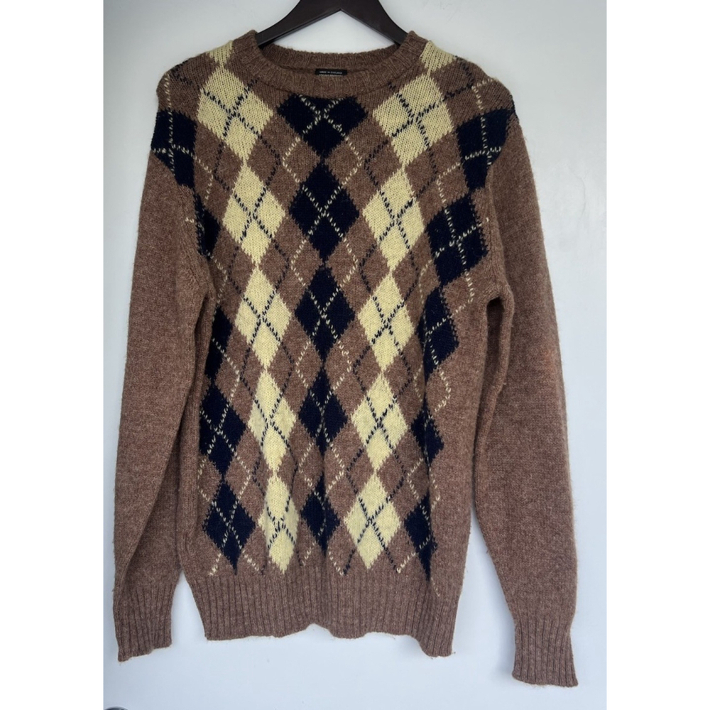 Vintage Brooks Brothers Shetland Wool Argyle Sweater Made in England Size 40 M